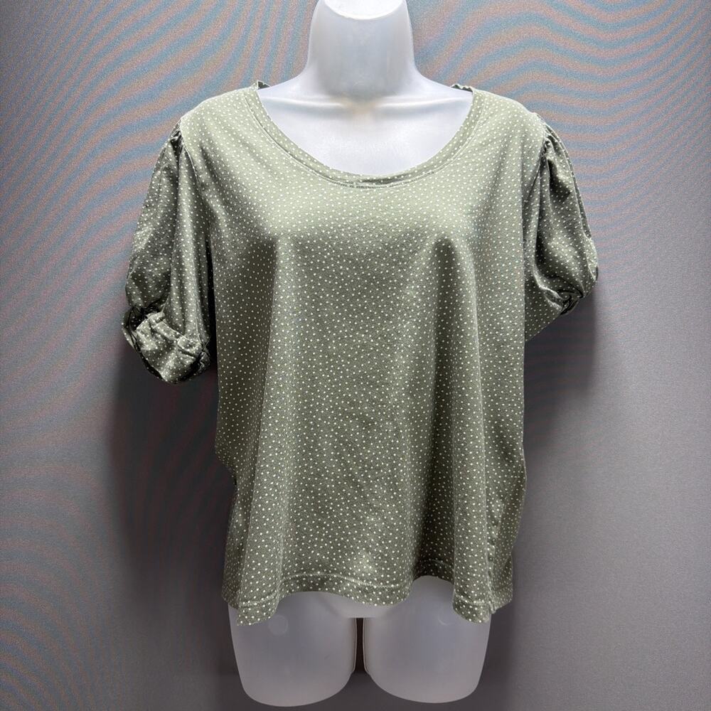 LOFT Short Sleeve GREEN Polka Dot BLOUSE Women's Medium
